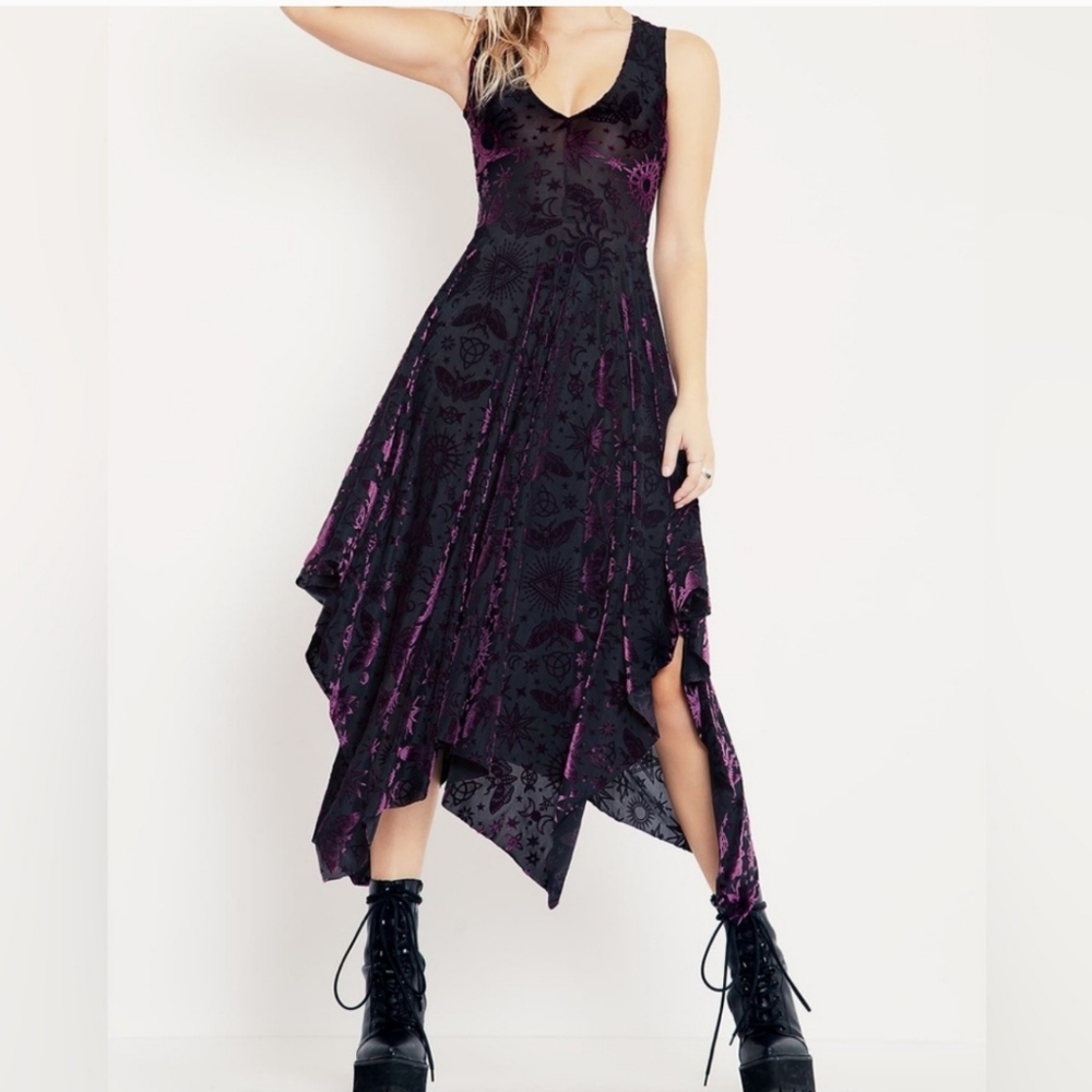 Blackmilk Velvet Plum Spell V Neck Handerkerchief Dress
